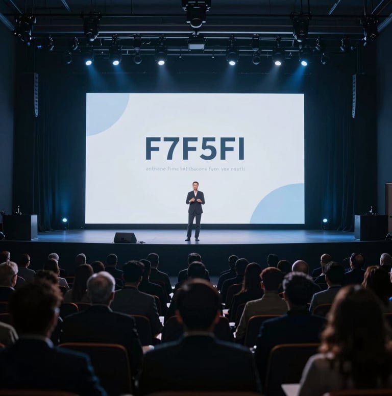 A cinematic shot from the back of a large auditorium during a keynote speech. The stage is bathed in soft blue and white light, while the audience is in silhouette, creating a professional and contemporary feel. The image uses #20232B for shadows and #F7F5F0 for the highlights of the stage.