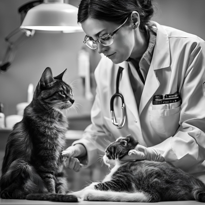A cat being examined by a veterinarian in a clinic