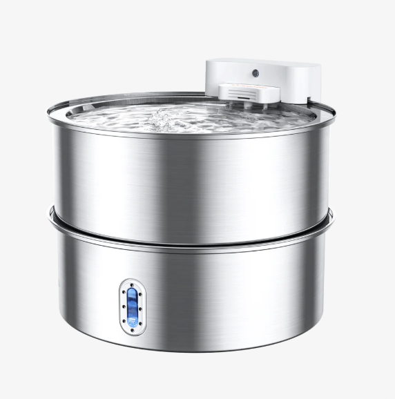Meowant adjustable stainless steel water fountain for cats and dogs.