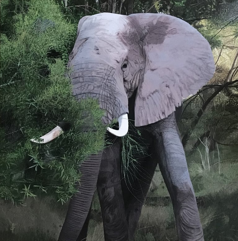 Tableau peinture à l'huile - Avant la charge (éléphant)