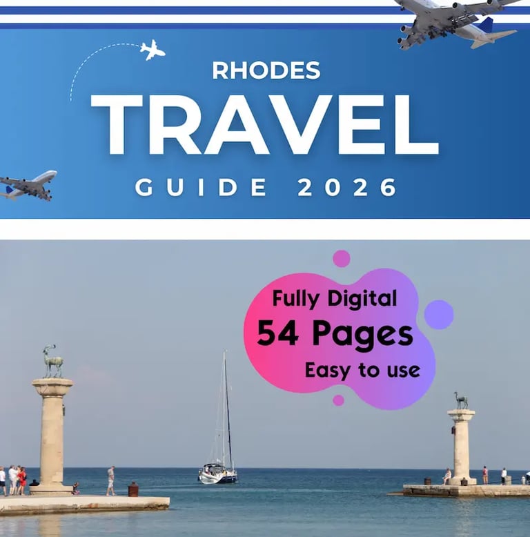 a flyer for a travel guide to rhodes