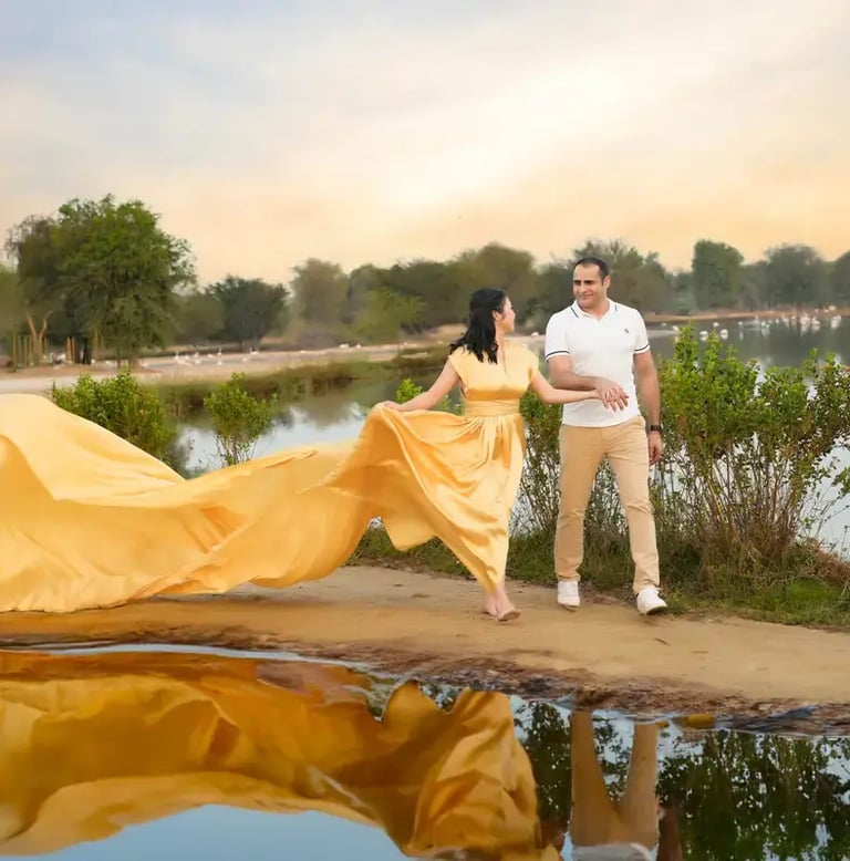 Flying Dress Photoshoot in abu dhabi and dubai Lakeside