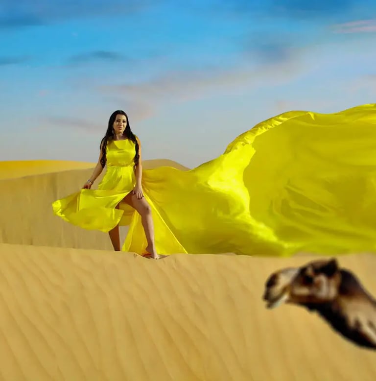 Flying Dress Photoshoot in abu dhabi and dubai Desert