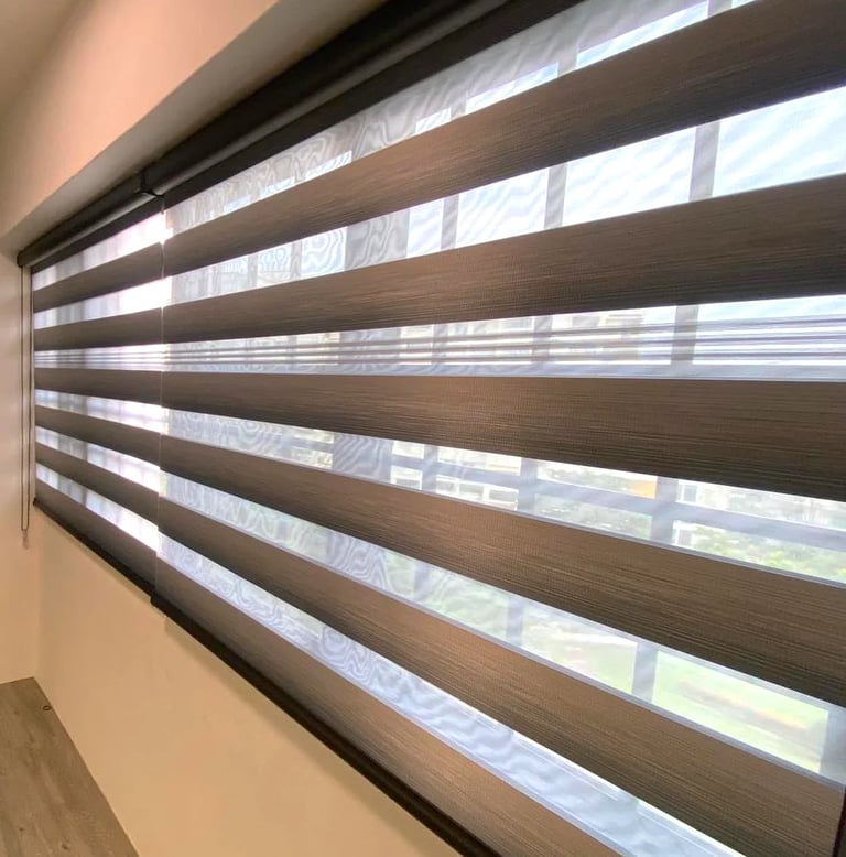 a window with combi blinds in a room
