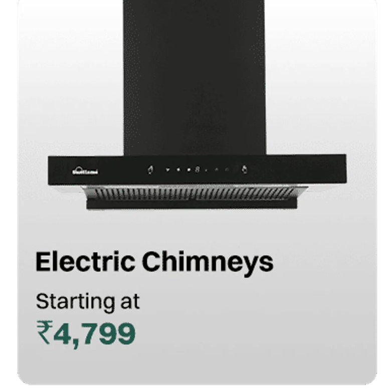 Sleek wall-mounted black electric chimney for modern kitchens with digital touch controls.