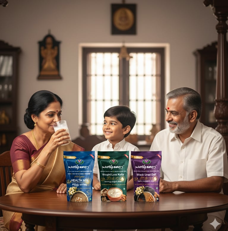 A grand father, grand mother and grand child with yashnas product range