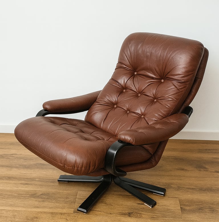 Retro brown leather recliner chair with cushioned design