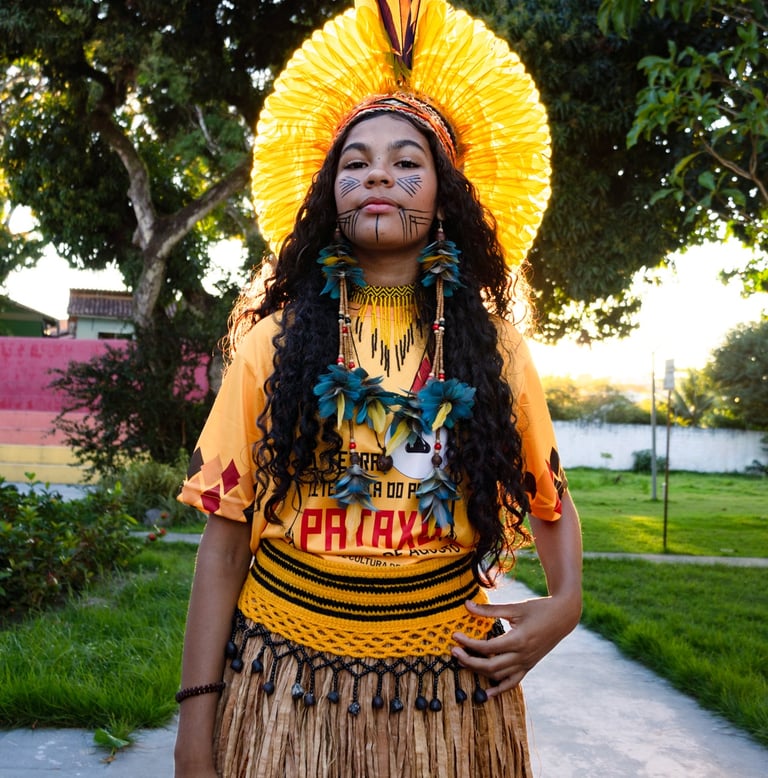 Mulher Indígena com um grande cocar