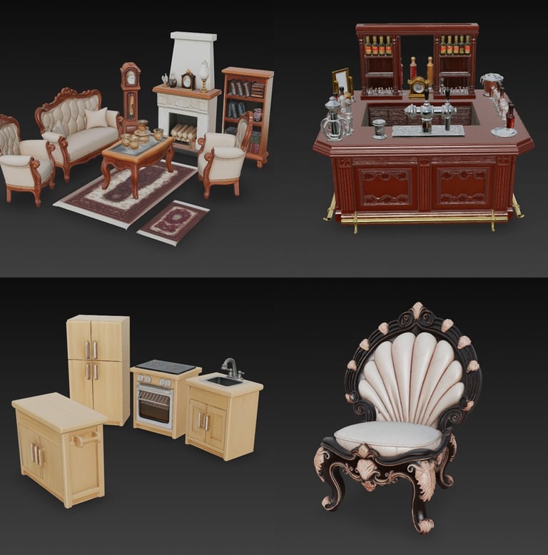 Coleccion y Catalogo de Modelos 3d para casas de muñecas listos para descargar e imprimir 