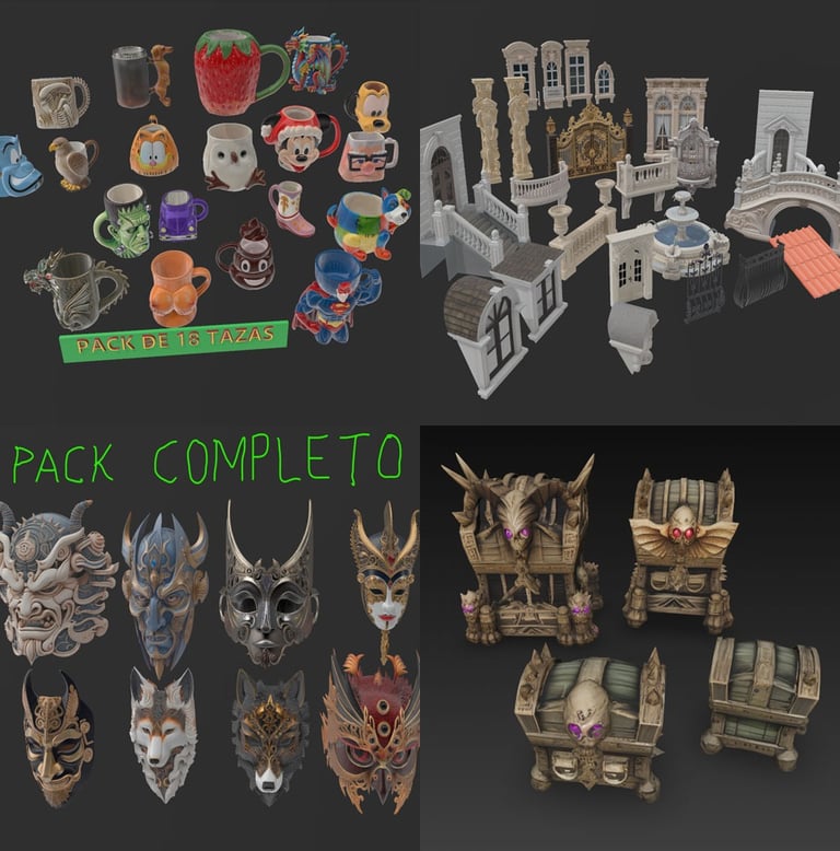 Coleccion de packs de modelos 3d listos para descargar e Imprimir