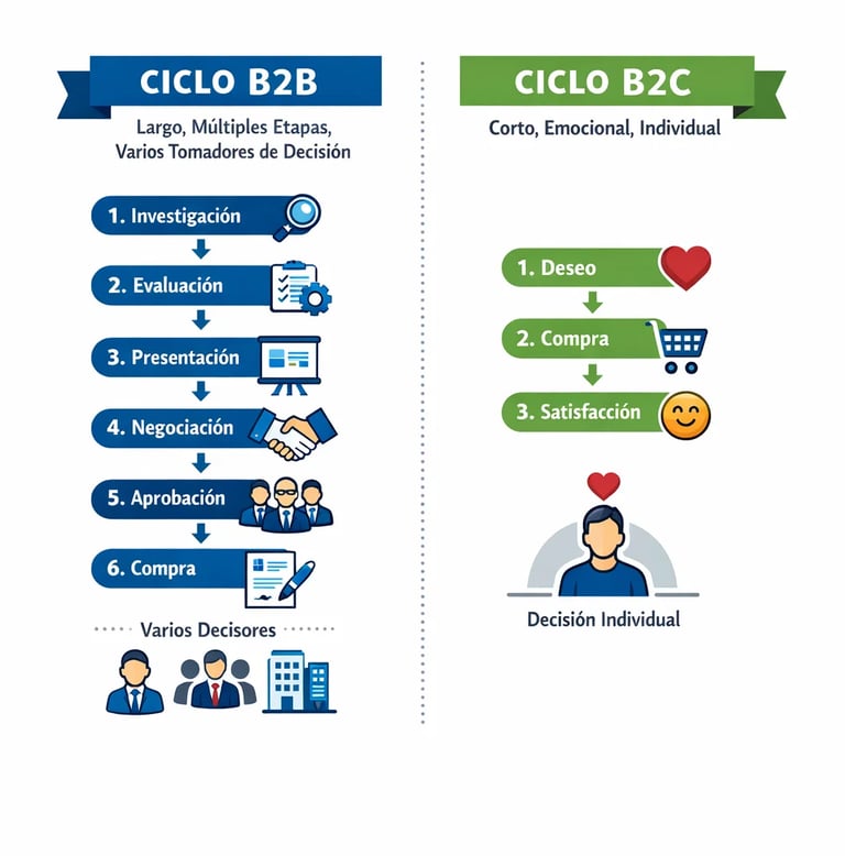 Comparativa ciclos venta y conversión estrategias leads B2B vs B2C 2026