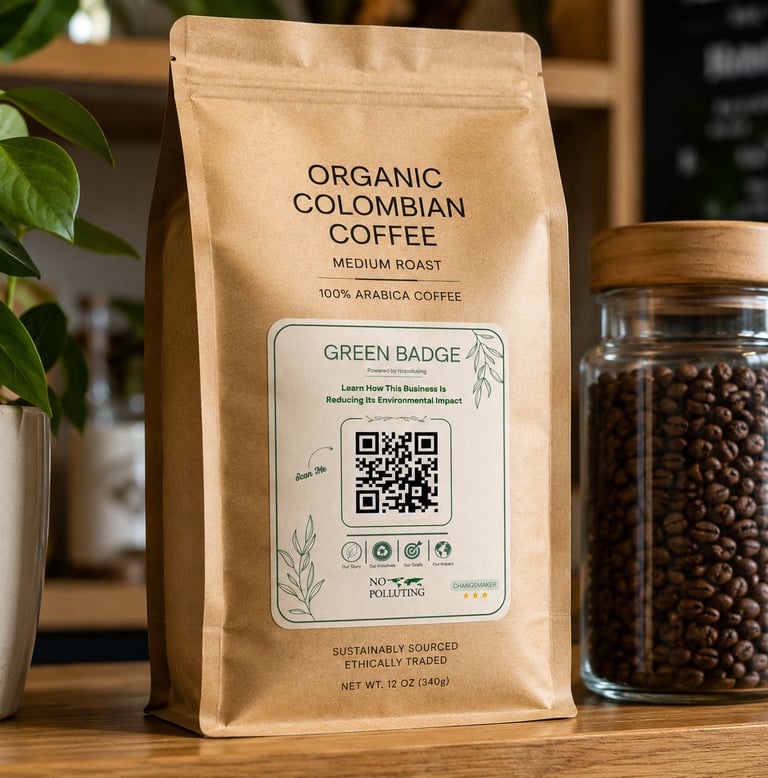 photo of nopolluting's green badge on a paper bag