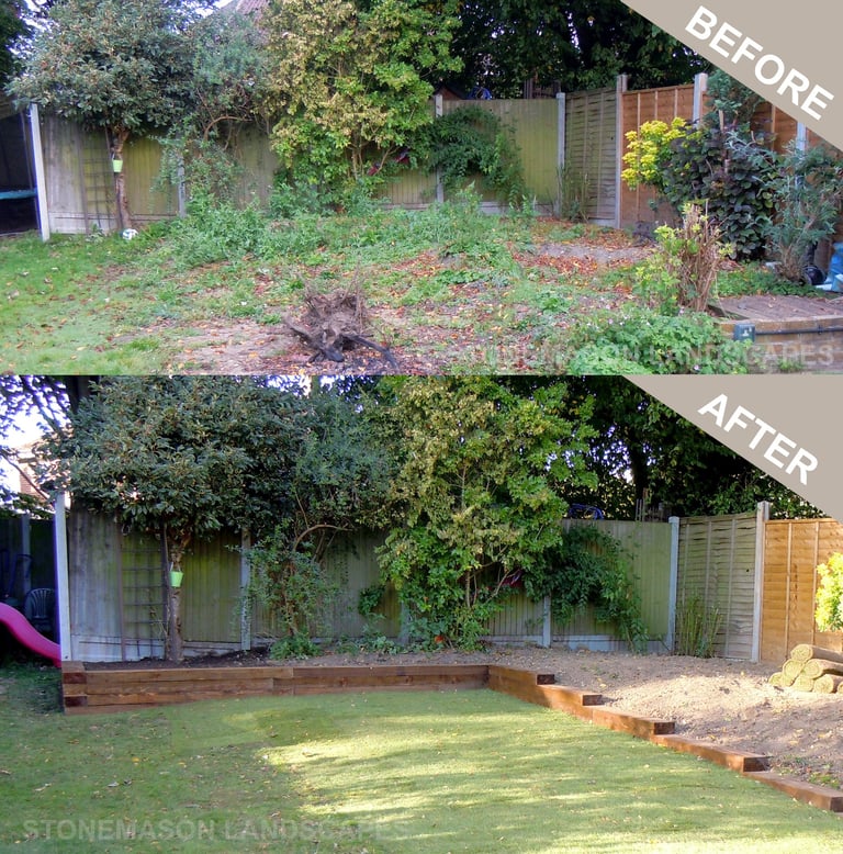Before & After Sleeper Retaining Wall Planter