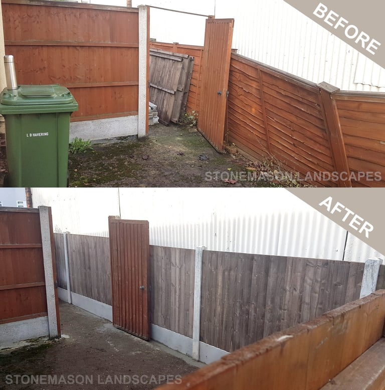 Before & After Small Damaged Fallen Fence Repair Installation Build