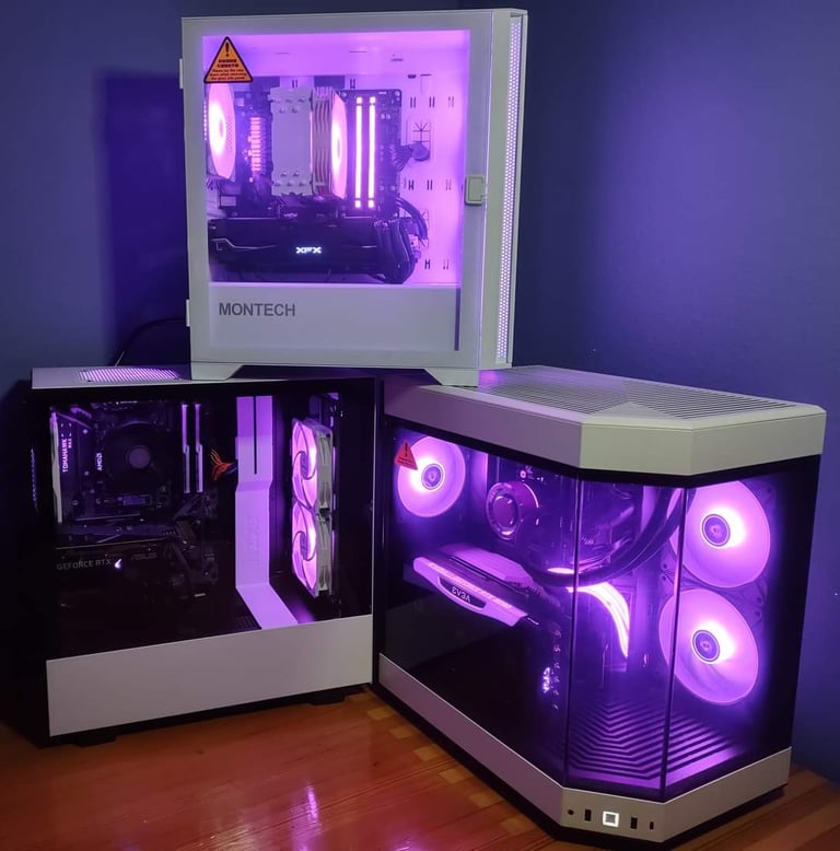 A group of gaming PCs set up to commemorate a successful season by the TCU Horned Frogs