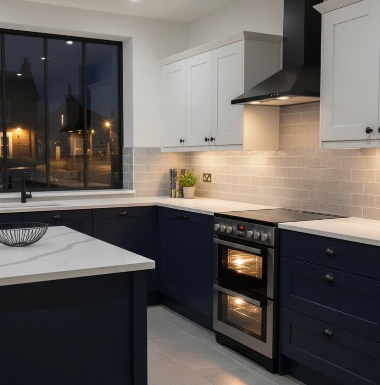 electric cooker install at night in kitchen