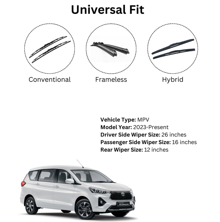 Toyota Rumion wiper blade sizes – 22, 16, and 12 inch