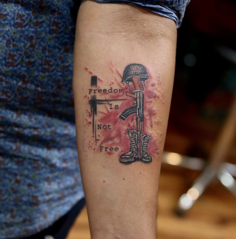 Watercolor Tribute tattoo to Indian Soldiers at Dudo's Tattoos Hyderabad