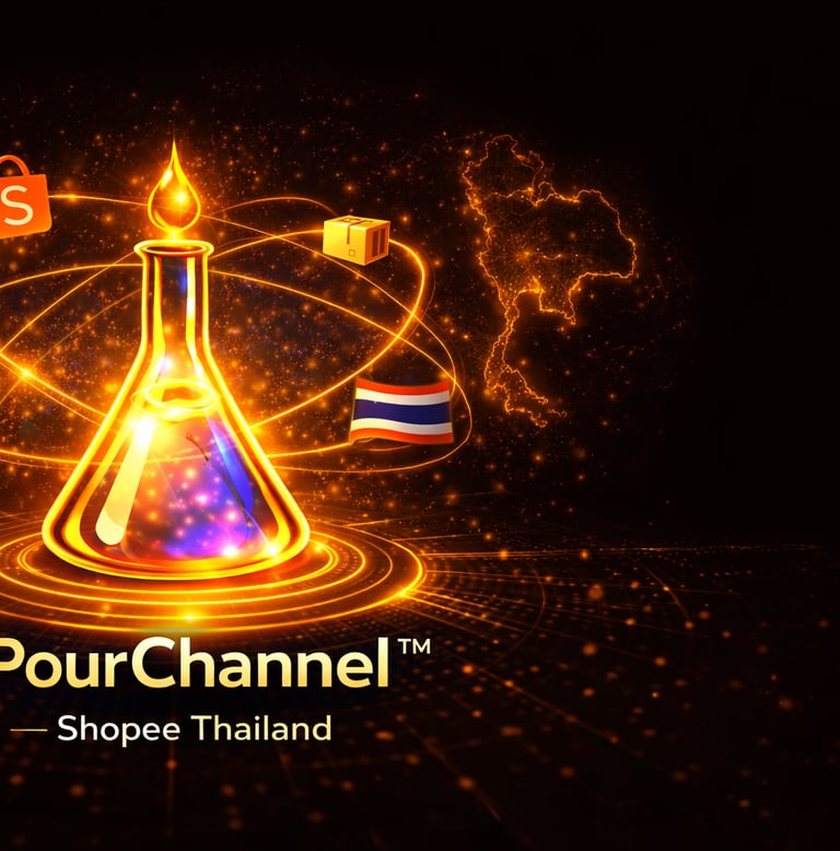 Pour Channel Thailand visual showing Shopee marketplace used for domestic product sales