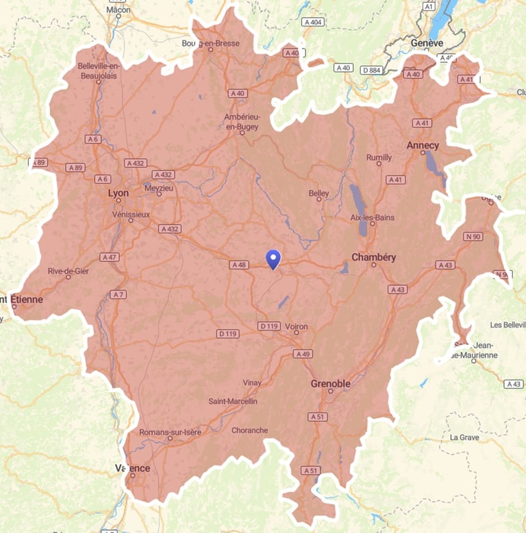 Ain, Allier, Ardèche, Rhône, Drôme, Isère, Loire, Haute-Loire, Savoie, Haute-Savoie