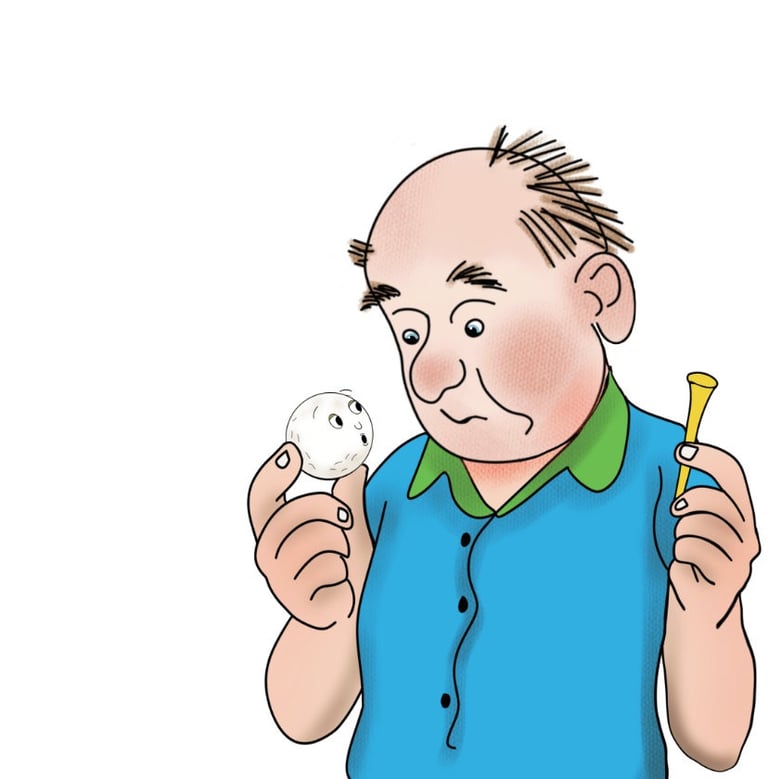 man holding a golf ball and tee