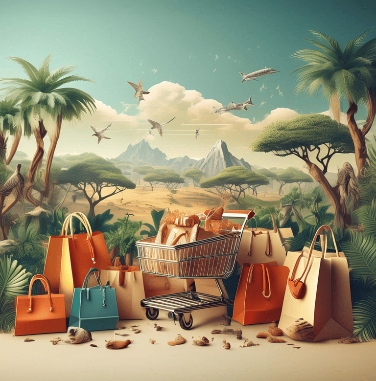 a shopping carton with a carton of bags and a carton of bags