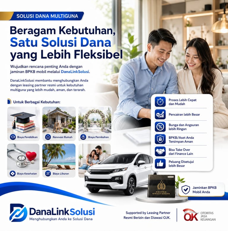Pasangan bahagia melihat simulasi pinjaman dana tunai jaminan BPKB mobil dari DanaLink Solusi.