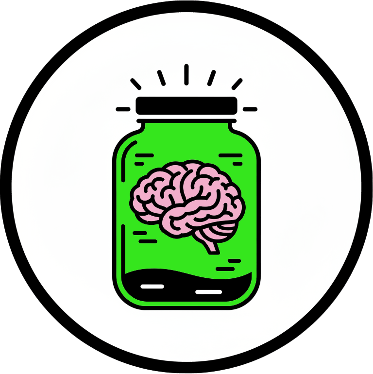 drawing of a brain in a glass jar