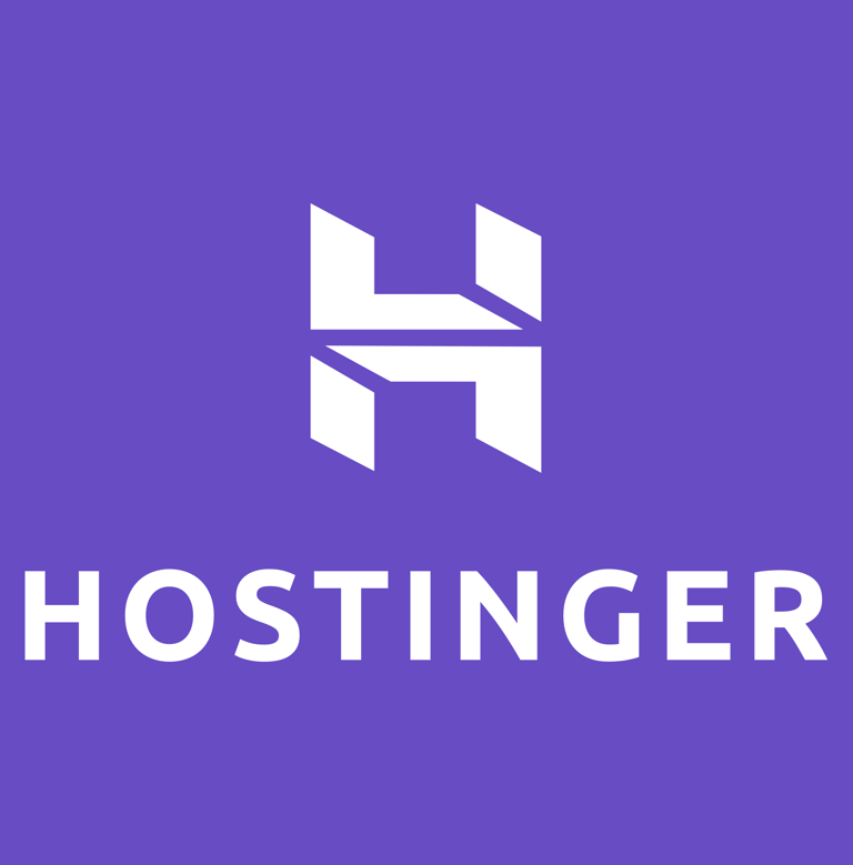 a purple and white logo with the word hostinger