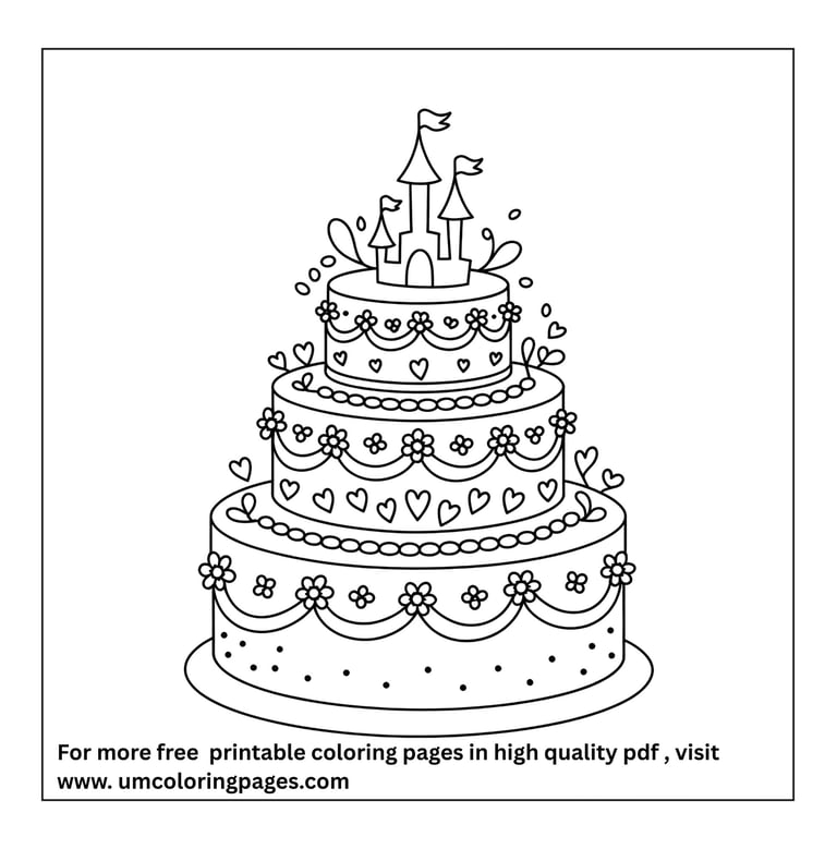 cake coloring page for kids printable
