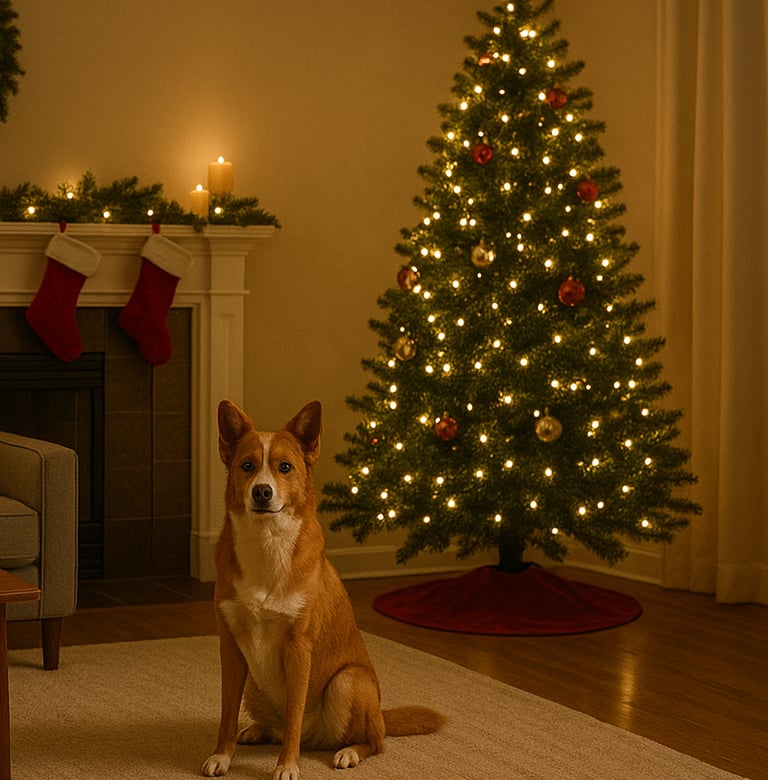 Christmas décor arranged safely away from pets.