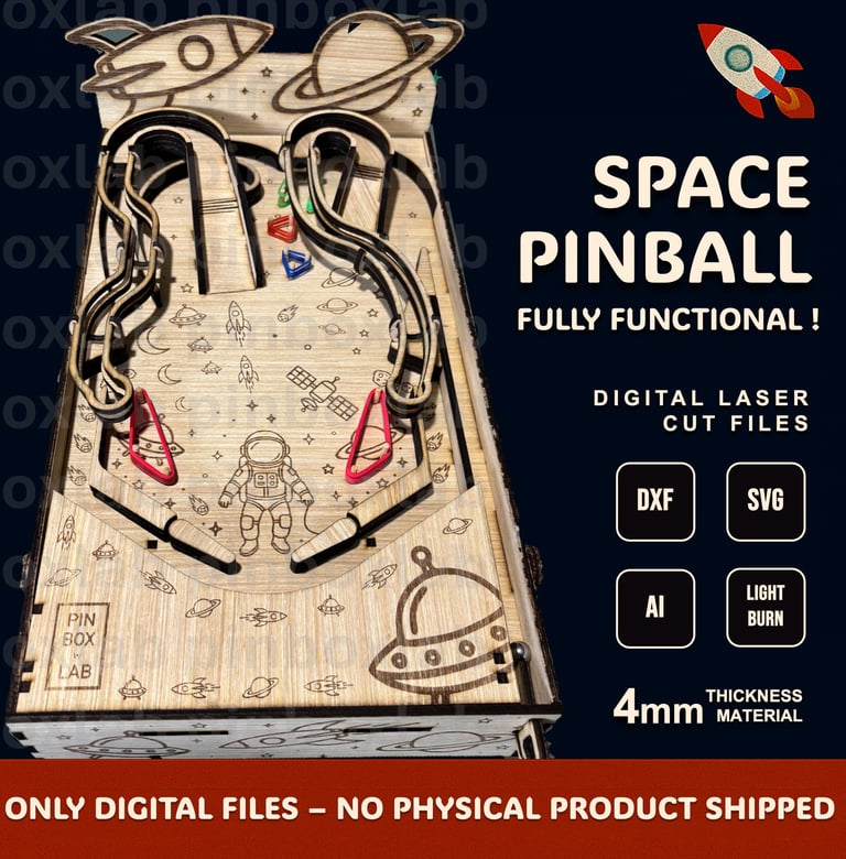 Space laser cut pinball machine, DXF SVG LightBurn files
