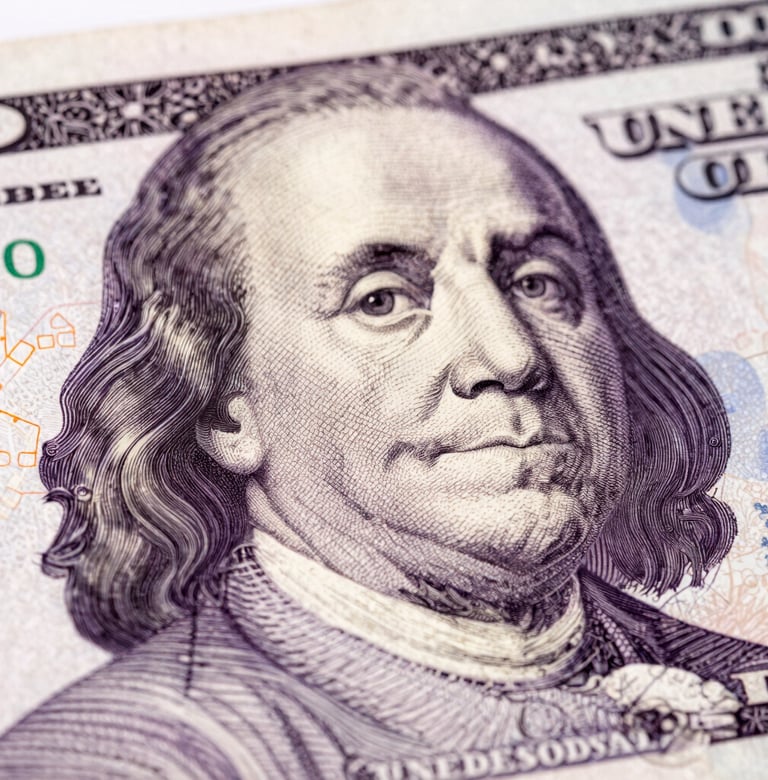 A textured macro photograph showing the intricate, fine-line engraving patterns of high-quality paper currency on a soft white background, accented with subtle deep plum ink details.