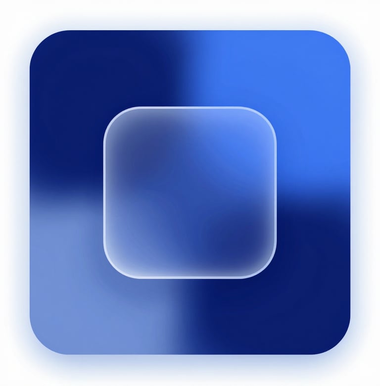 Macro shot of a glass-morphism UI element, showing a blurred background with deep blue #1E3F66 gradients. Sophisticated and modern digital art style.