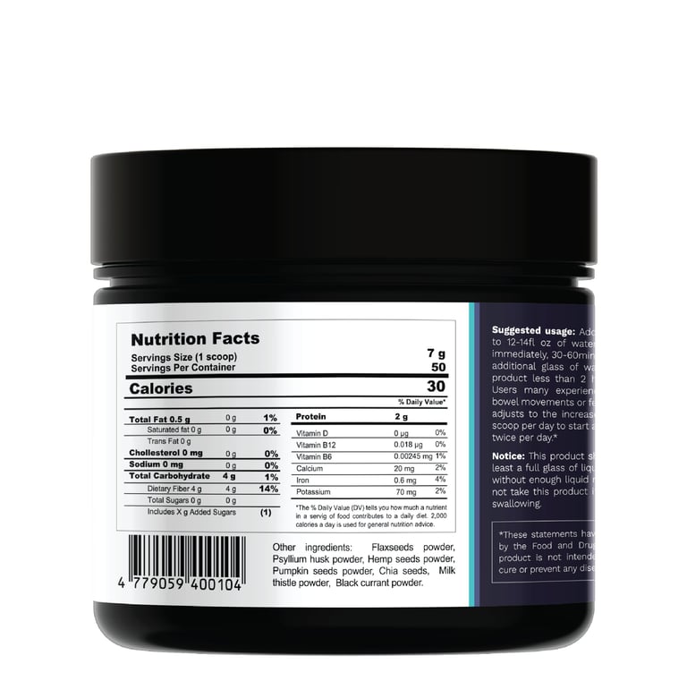 berry broom packaging of food supplement back  view