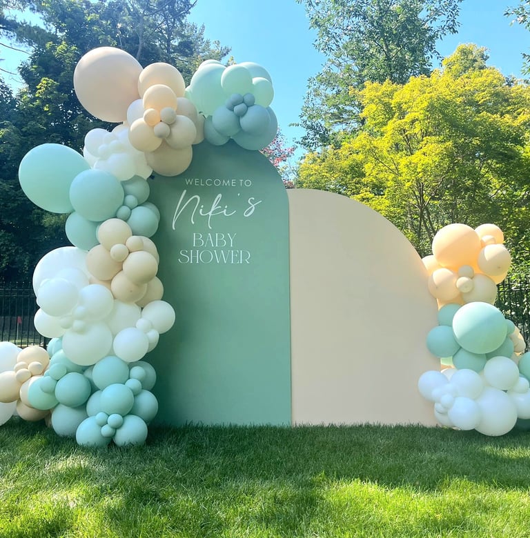 Baby shower balloon backdrop with 2 panels