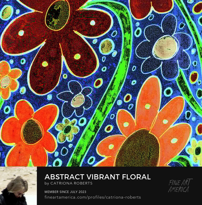 Digital image of the mixed medium digital art design Abstract Vibrant Floral Patterned Scene