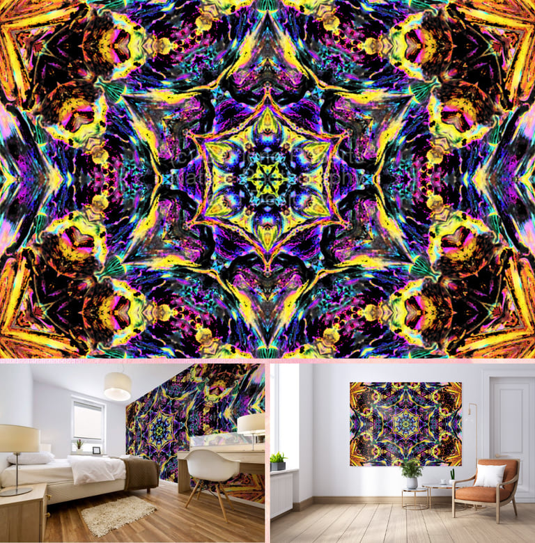 Digital image featuring the Abstract Psychedelic Kaleidoscope Pattern Design in Multi Colour 