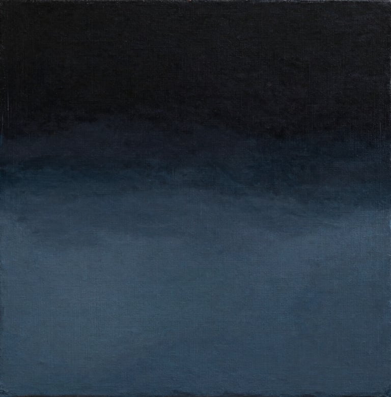 An abstract, textured canvas painting using shades of #2C3E50 and #86A3B8 against a black background. Minimalist, artistic, and intellectually deep.