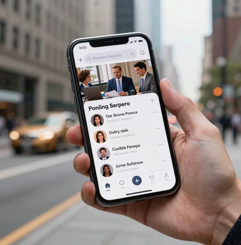 A close-up of a smartphone held by a professional in a North American business district, displaying a viral social media campaign with high engagement metrics.