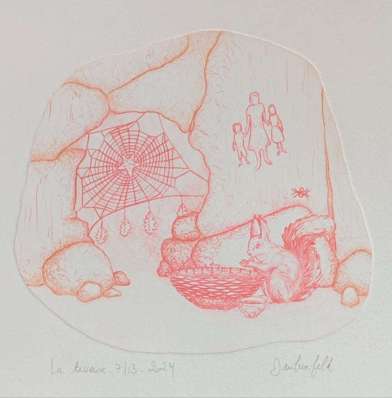 10ème mère rose Araignée écureuil gravure rhénalon