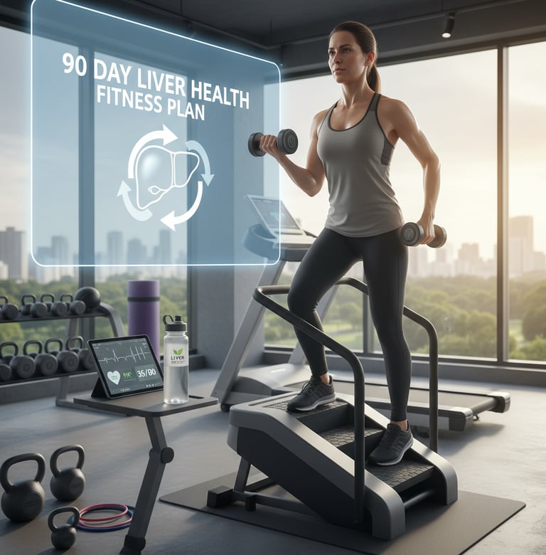 Person following 90-day exercise plan with cardio and weight training for fatty liver reversal