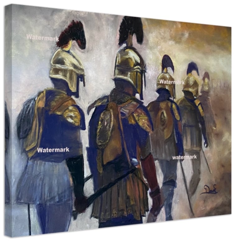 a painting of a group of soldiers in uniform