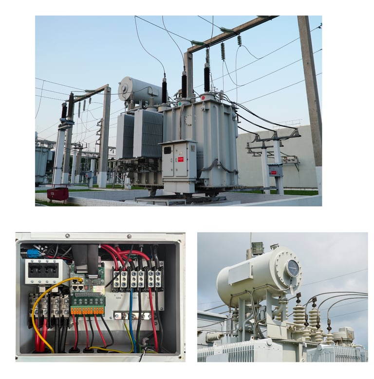 Electrical power transformer station.