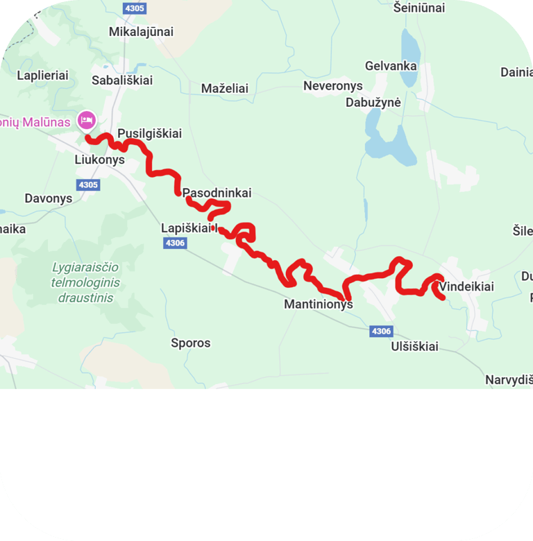 Vienos dienos maršrutas Vindeikiai - Liukonys