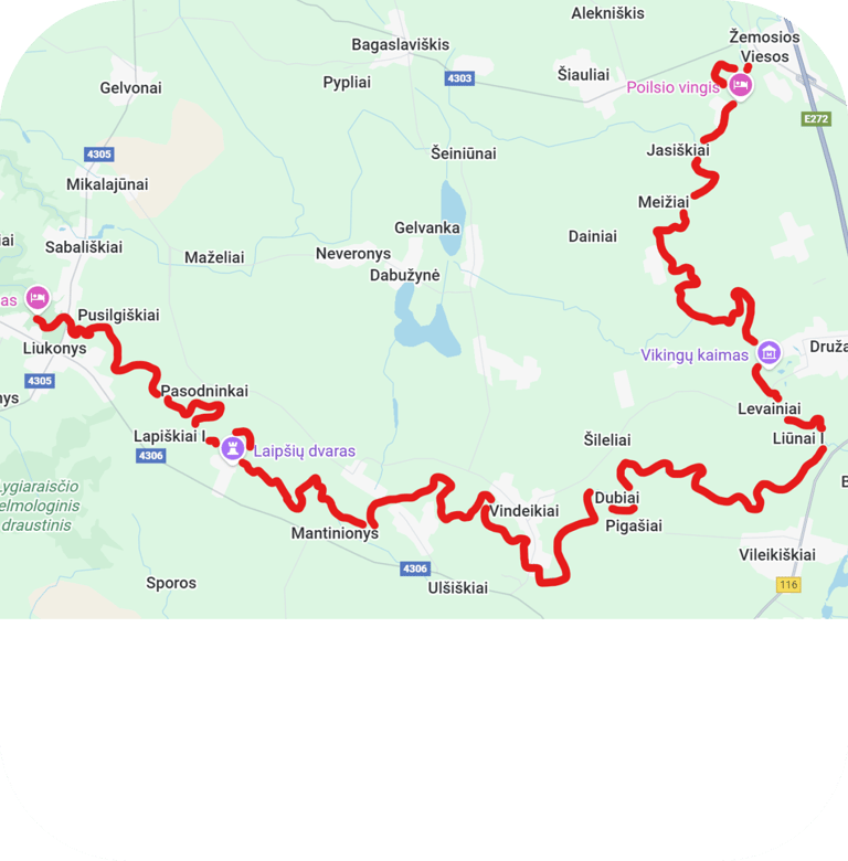 Trijų dienų maršrutas Viesos - Družai - Vindeikiai - Liukonys