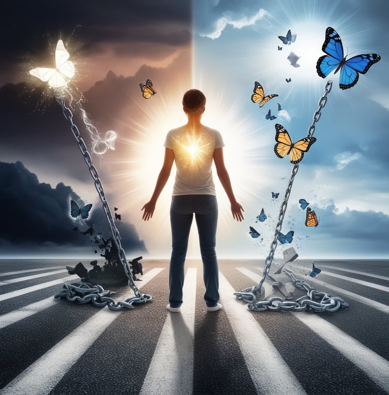 a person standing in front of a crosswalk with butterflies