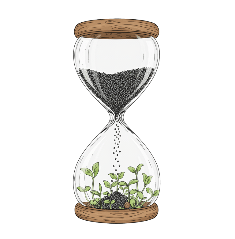 A glass hourglass, © 2025