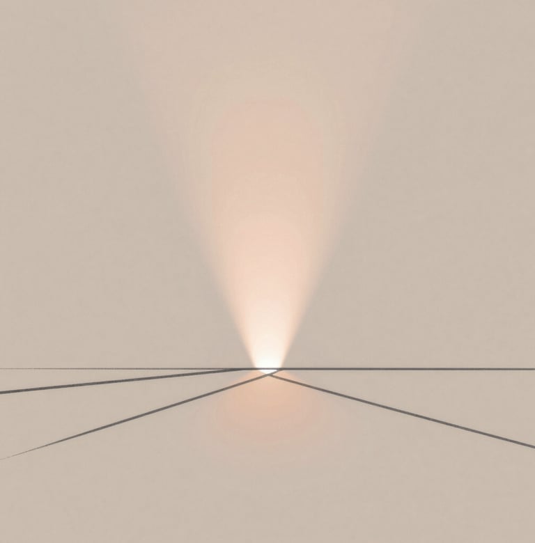 Minimalist architectural diagram showing light rays entering a void. Charcoal lines against a Soft Sand background with a subtle Terracotta highlight on the focal point.