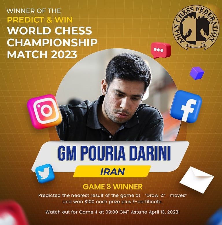 GM Pouria Darini Iran winner of Predict & Win by Asian Chess Federation